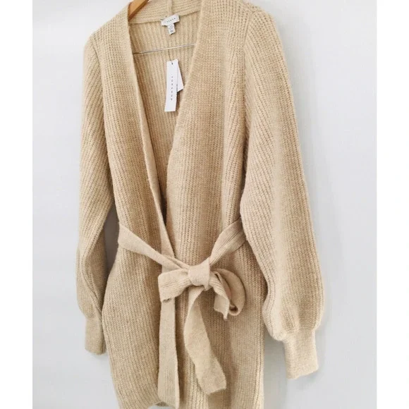 Topshop Cardigan Sweater Beige Belted Long Sleeve Cable Knit Long NEW - Picture 4 of 10